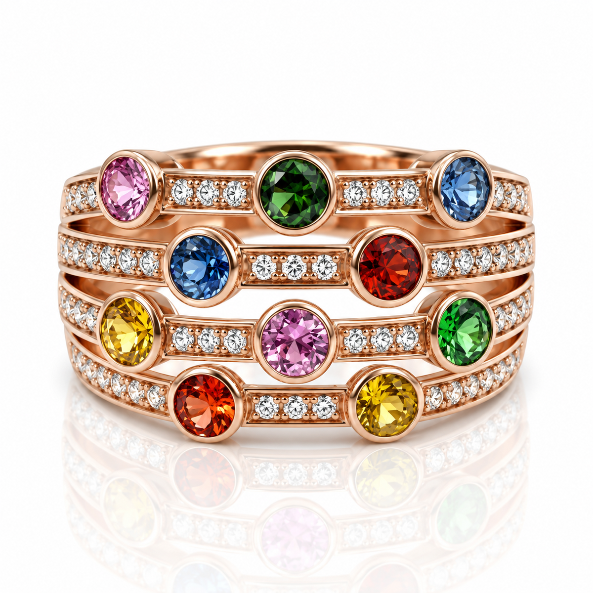 9kt Multi-Sapphire and Diamond Bubble Ring