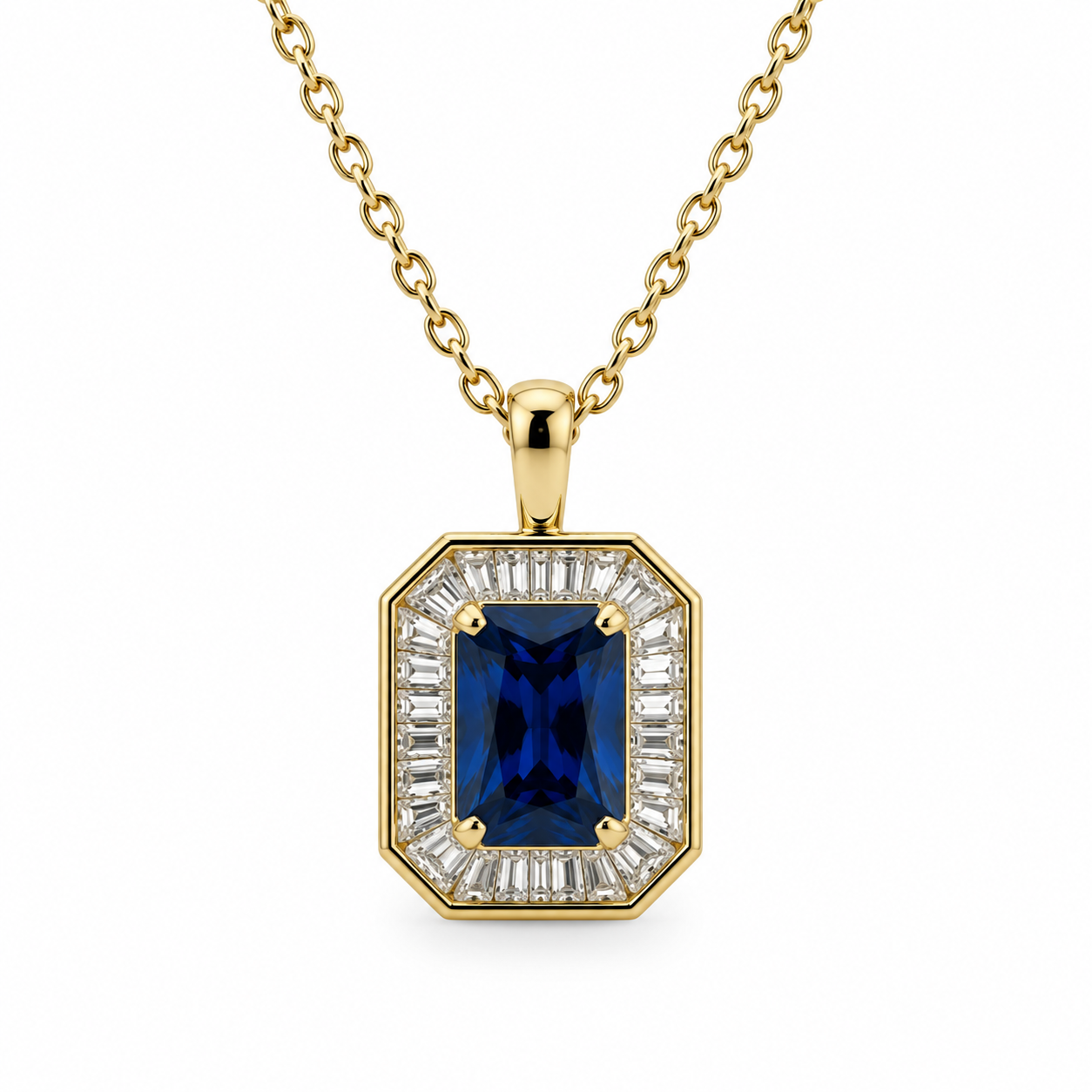 Emerald Cut Blue CZ Pendant