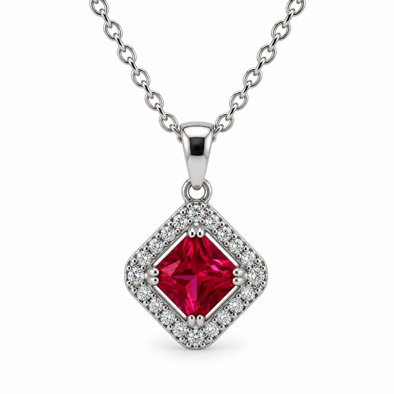 Princess Cut Red CZ Pendant