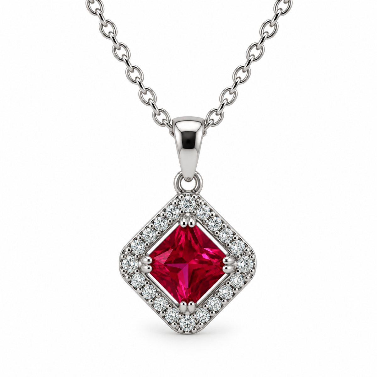 Princess Cut Red CZ Pendant