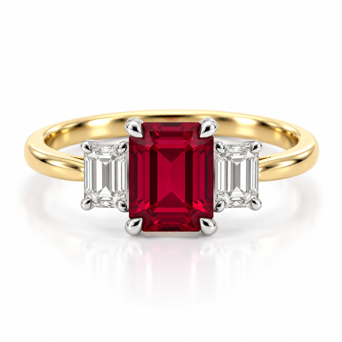 9kt Lab Grown Ruby and Diamond Three Stone Dress Ring