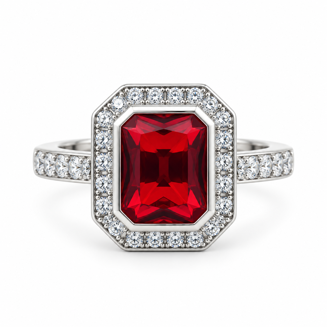 Red Emerald Cut CZ Dress Ring