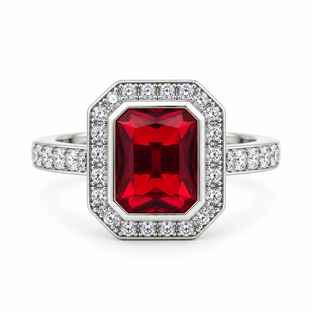 Red Emerald Cut CZ Dress Ring