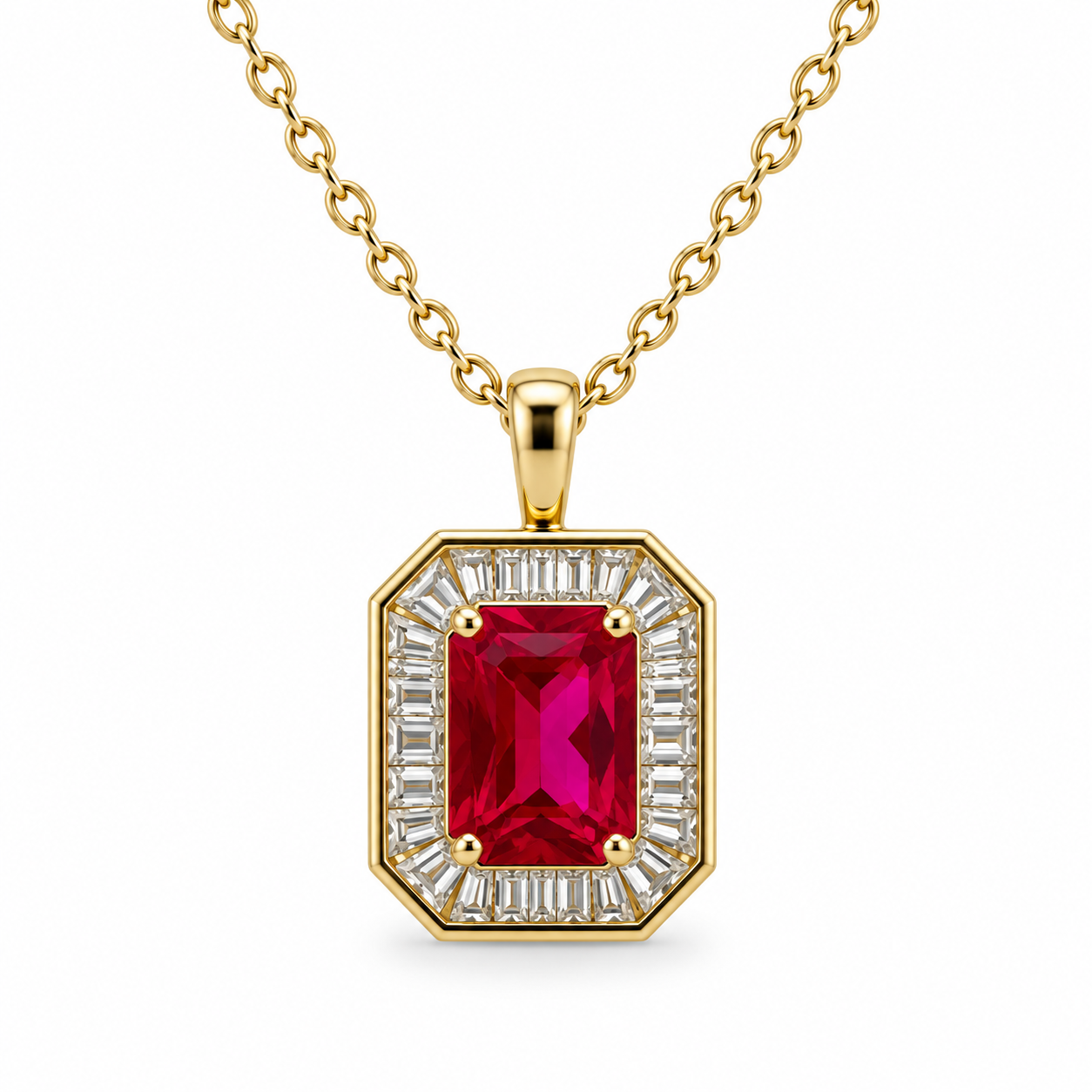 Emerald Cut Red CZ Pendant