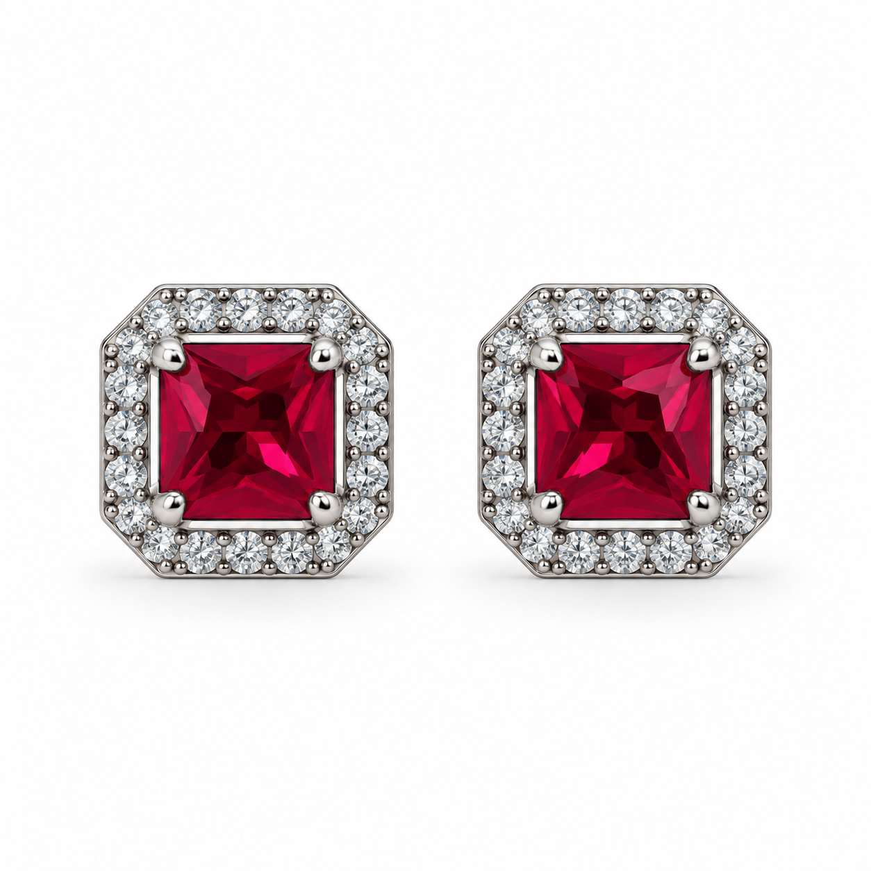Red CZ Princess Cut Earrings