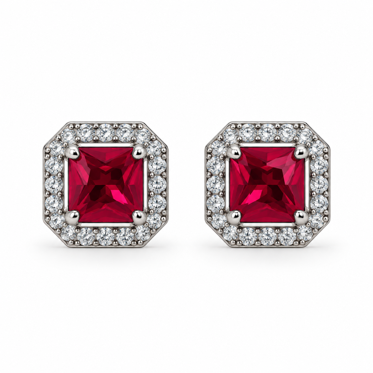 Red CZ Princess Cut Earrings