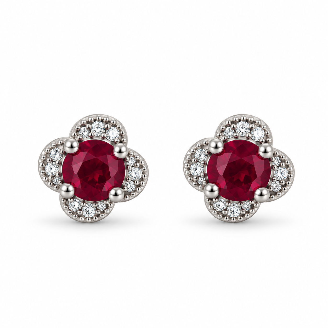 Red CZ Clover Cluster Earrings