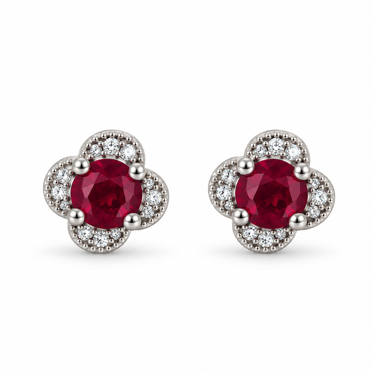 Red CZ Clover Cluster Earrings