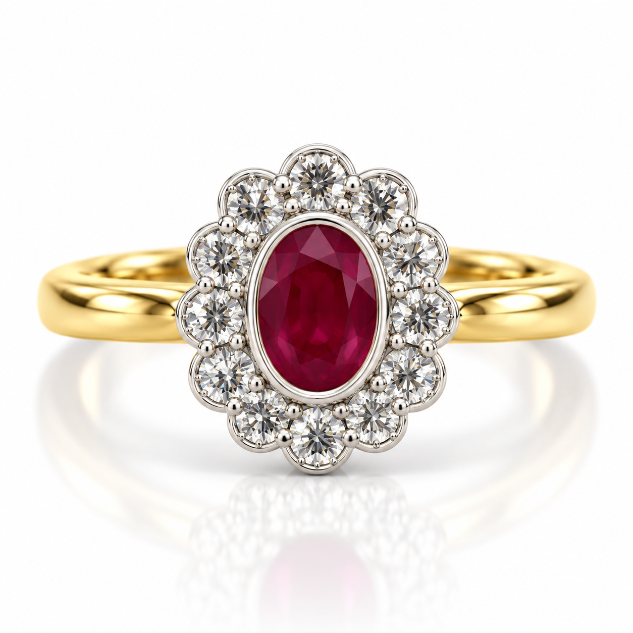18kt Ruby and Diamond Flower Dress Ring
