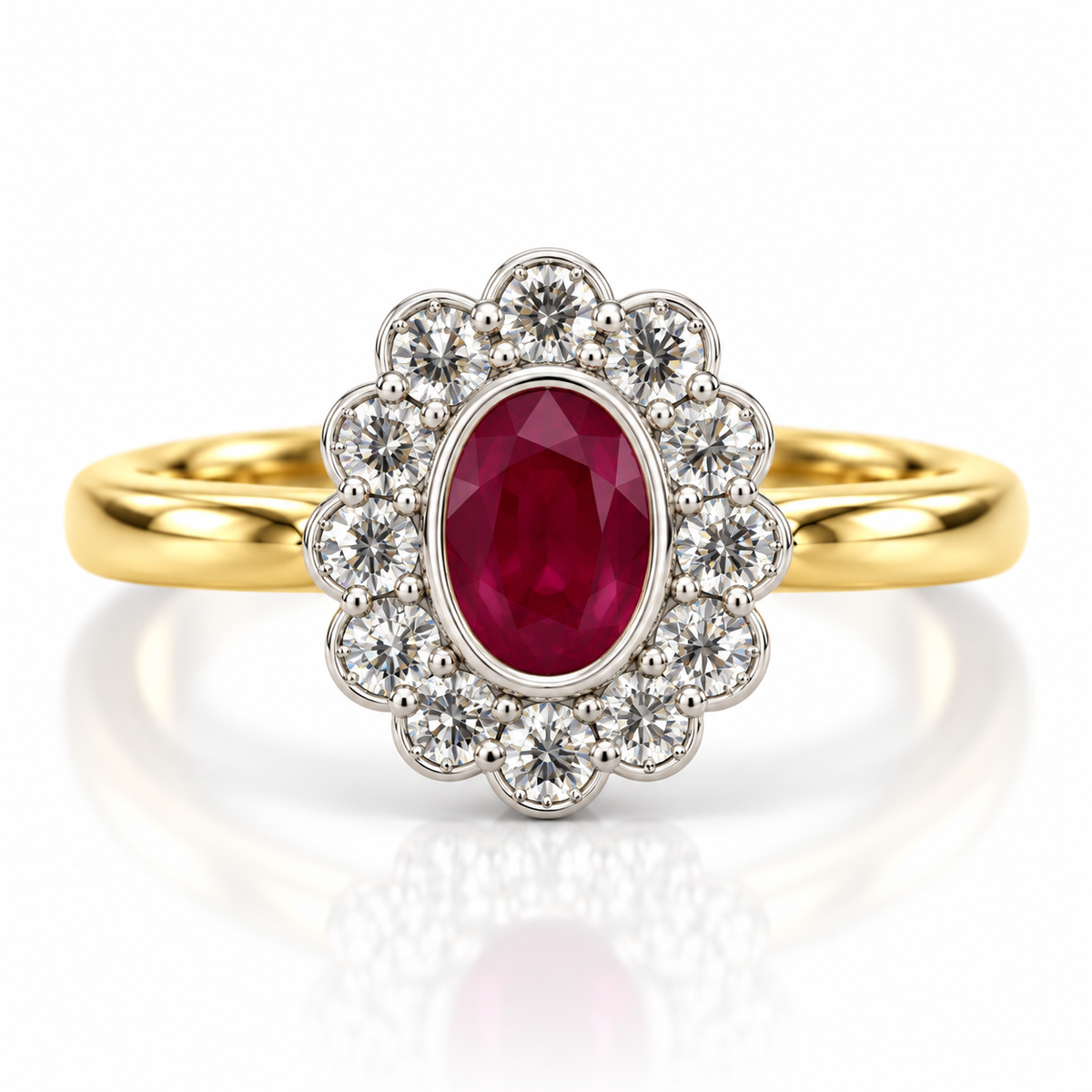 18kt Ruby and Diamond Flower Dress Ring