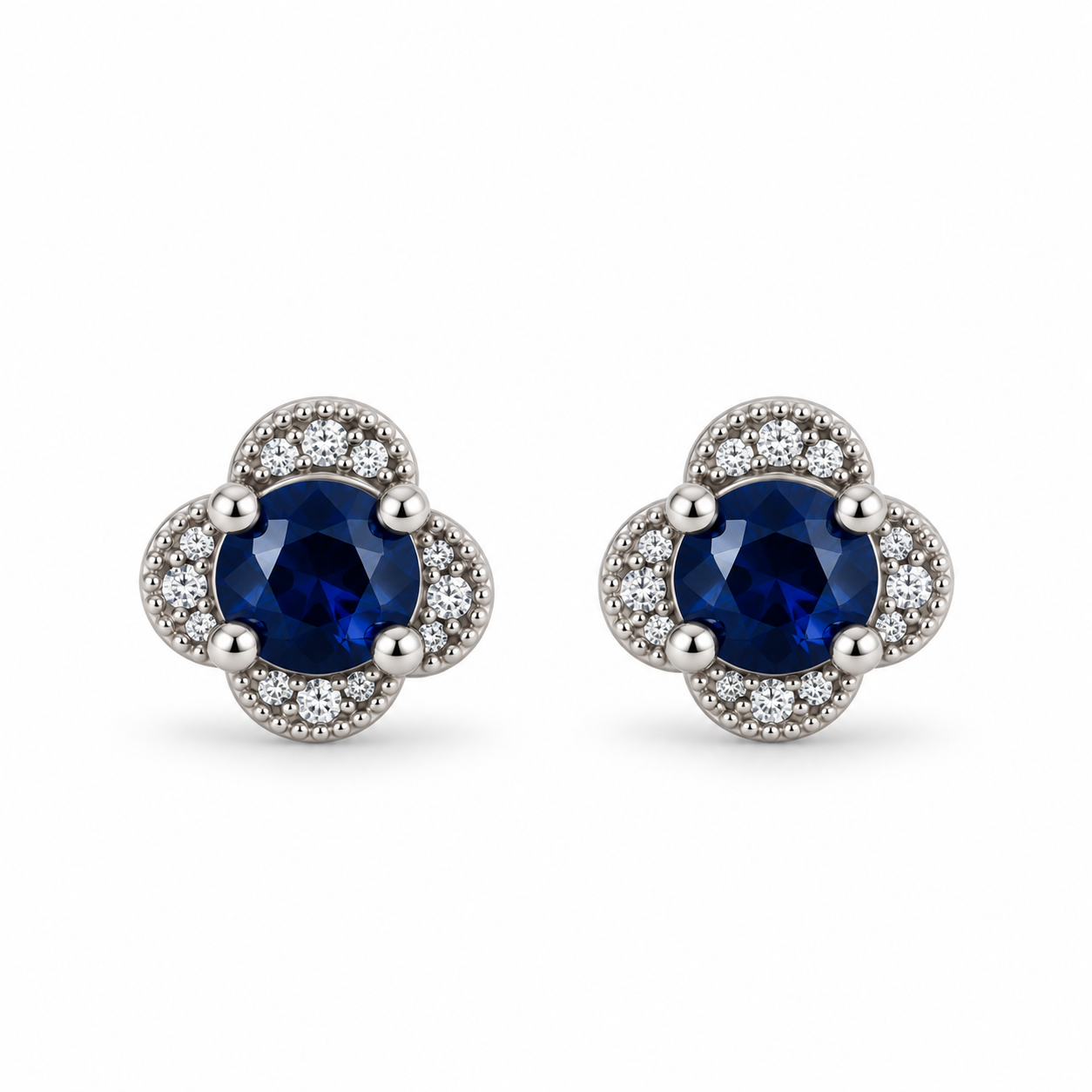 Blue CZ Clover Cluster Earrings