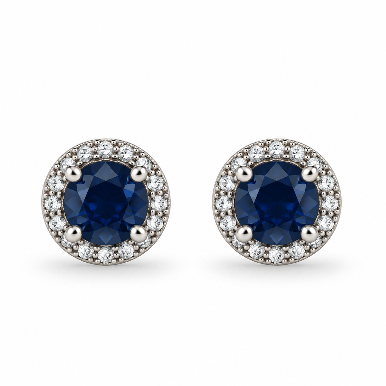 Blue CZ Round Halo Earrings