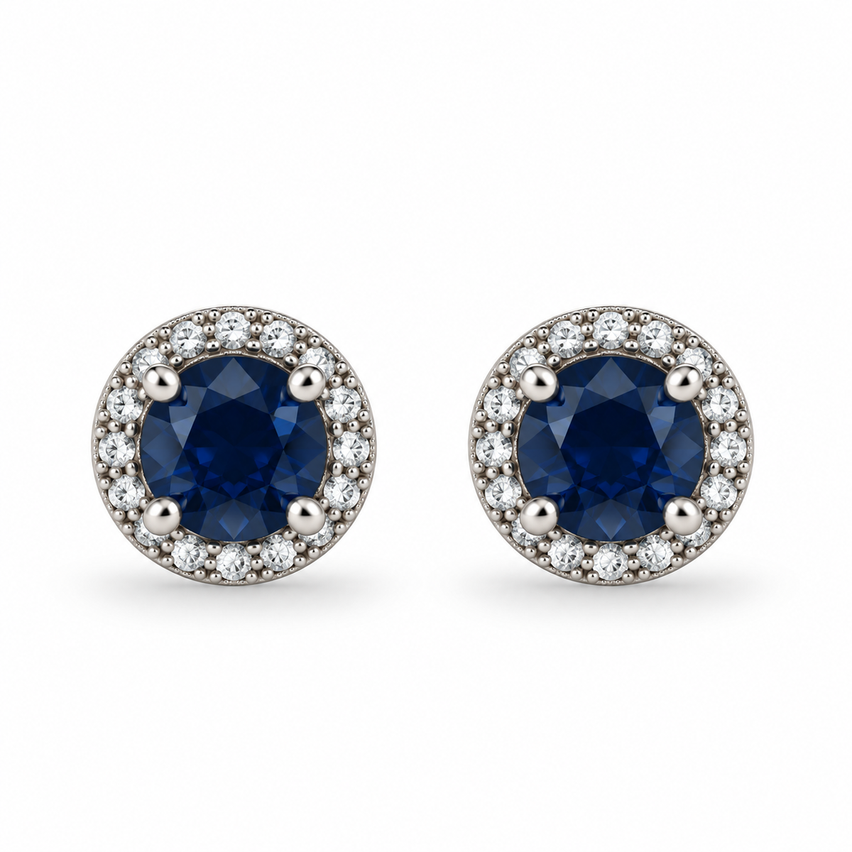 Blue CZ Round Halo Earrings