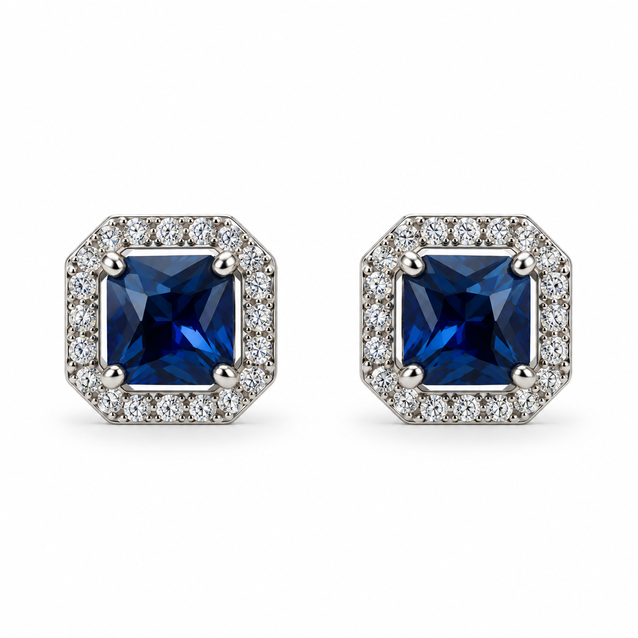 Blue CZ Princess Cut Earrings
