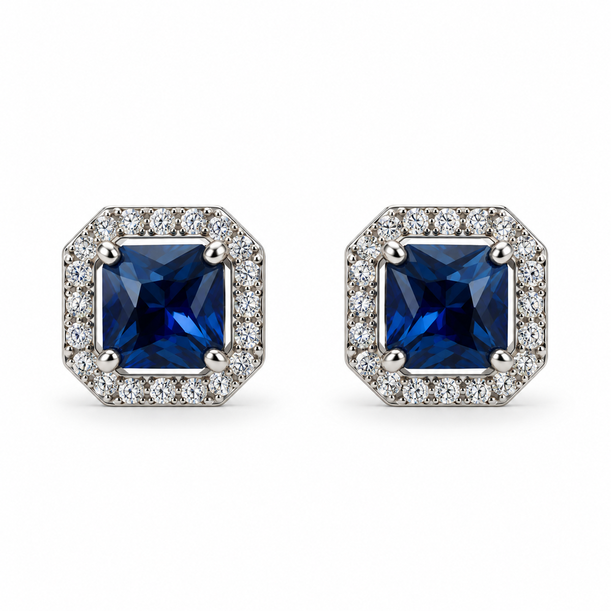 Blue CZ Princess Cut Earrings