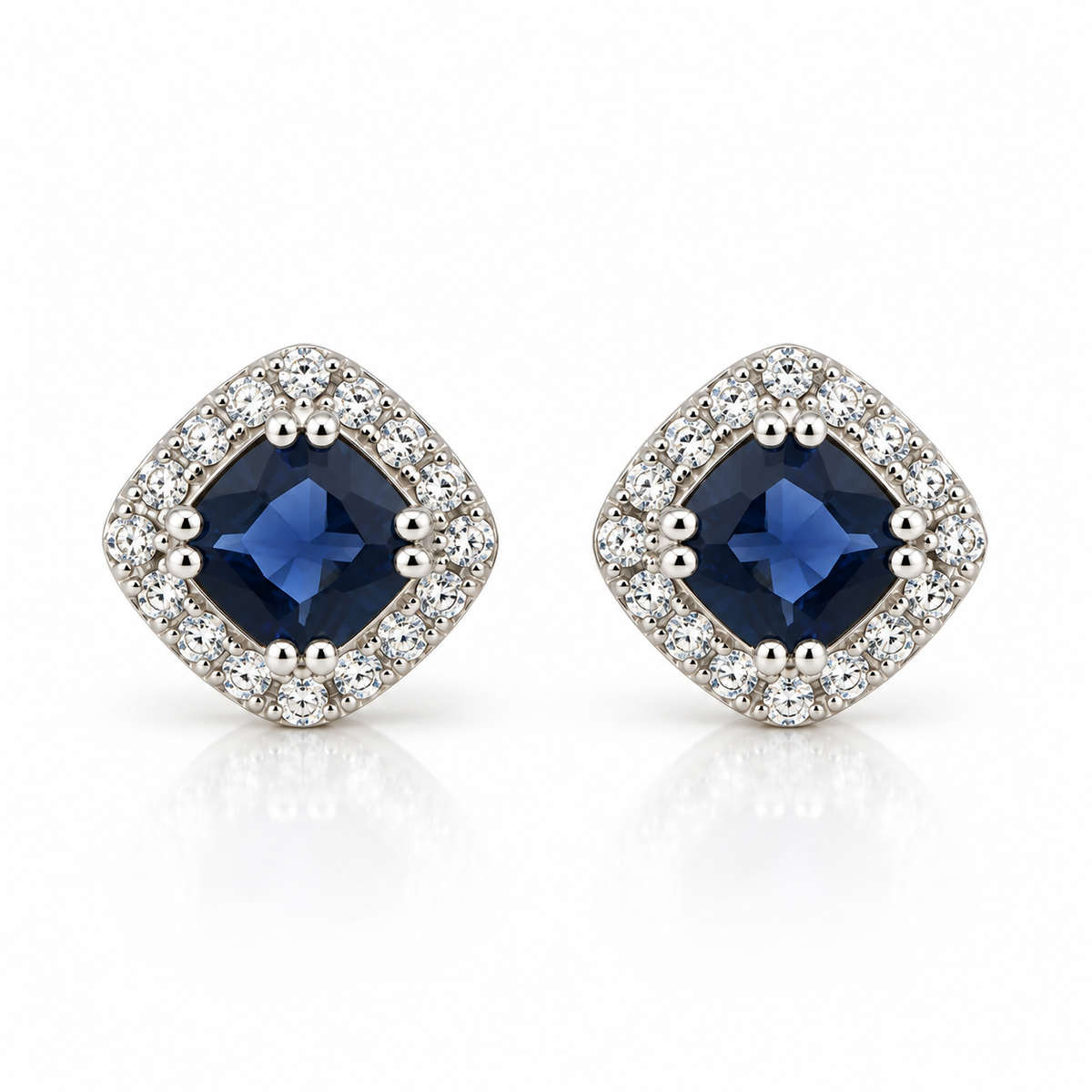 Blue CZ Cushion Halo Earrings