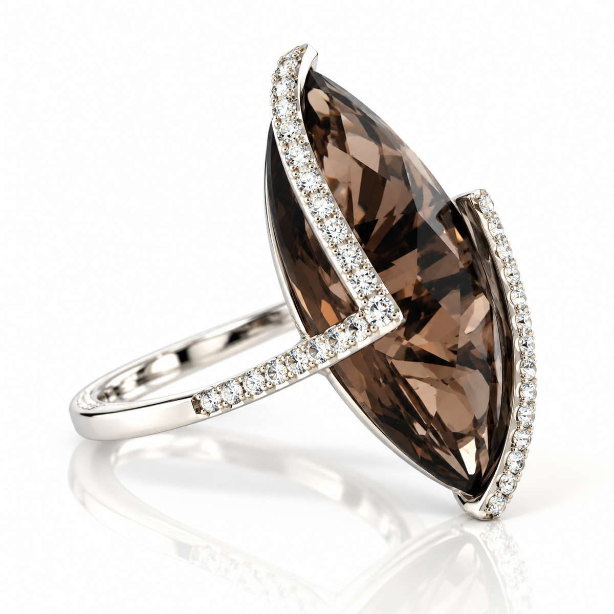18kt Smokey Quartz and Diamond Dress Ring