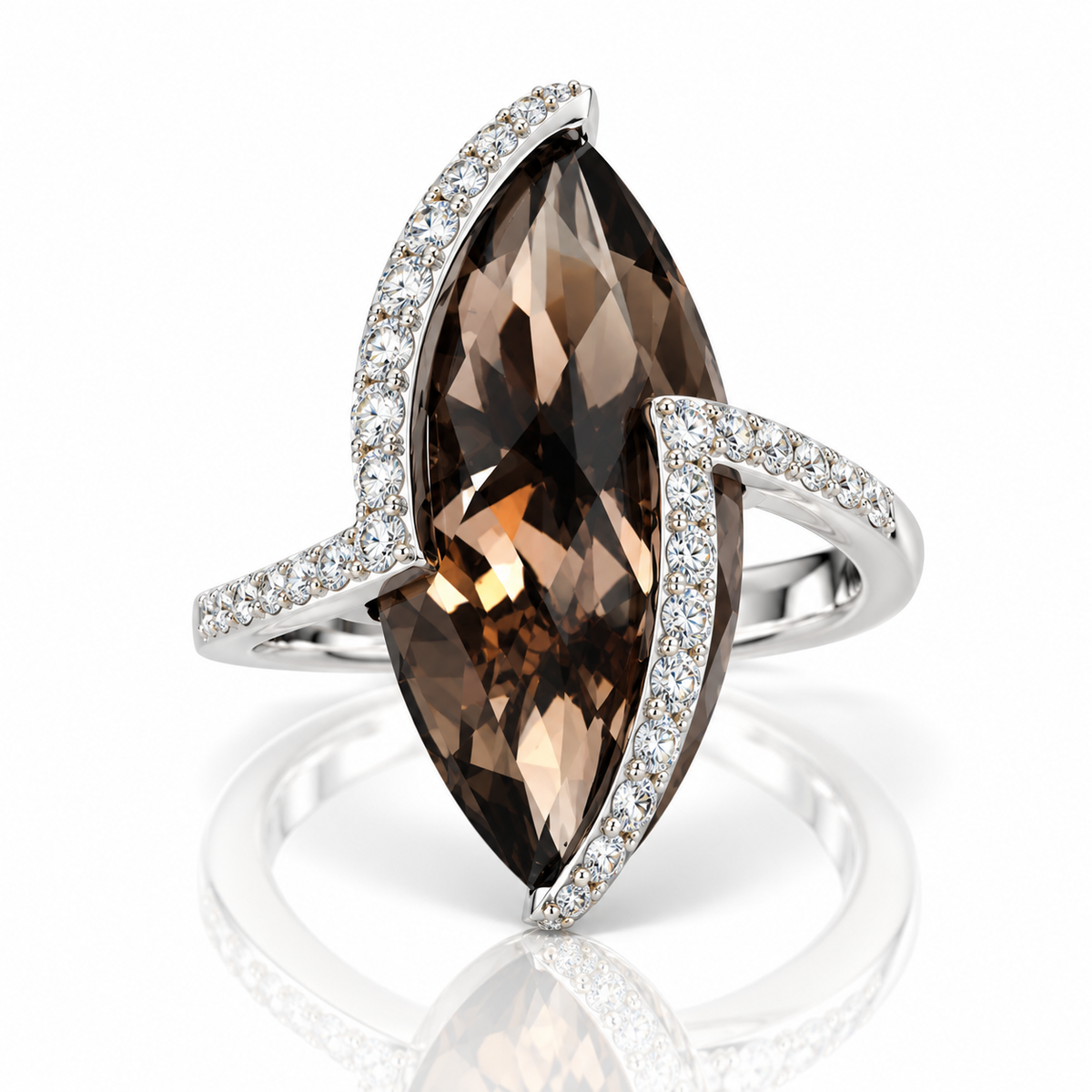 18kt Smokey Quartz and Diamond Dress Ring