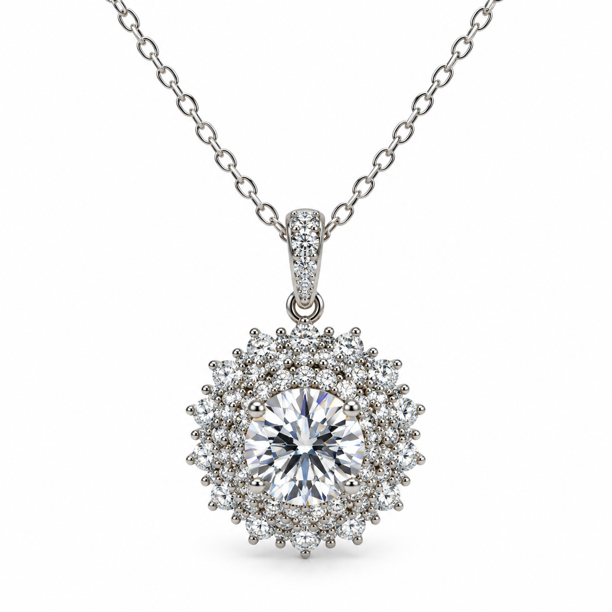 Round Double Halo CZ Pendant