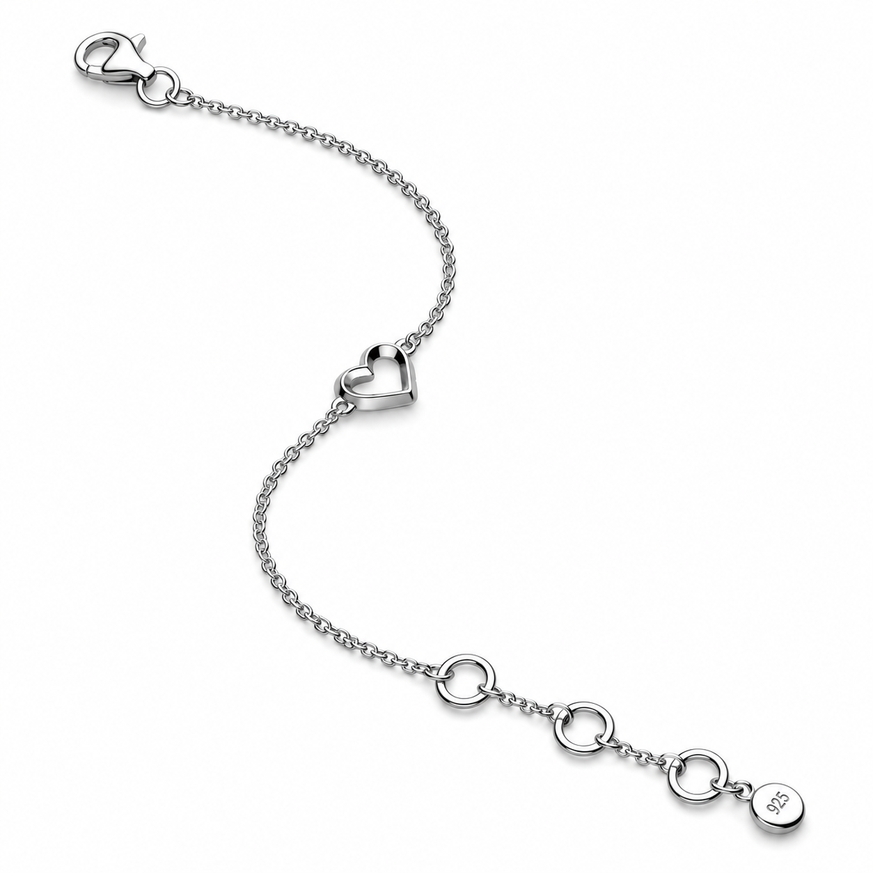 Love Silver Heart Fine Outline Mini Bracelet