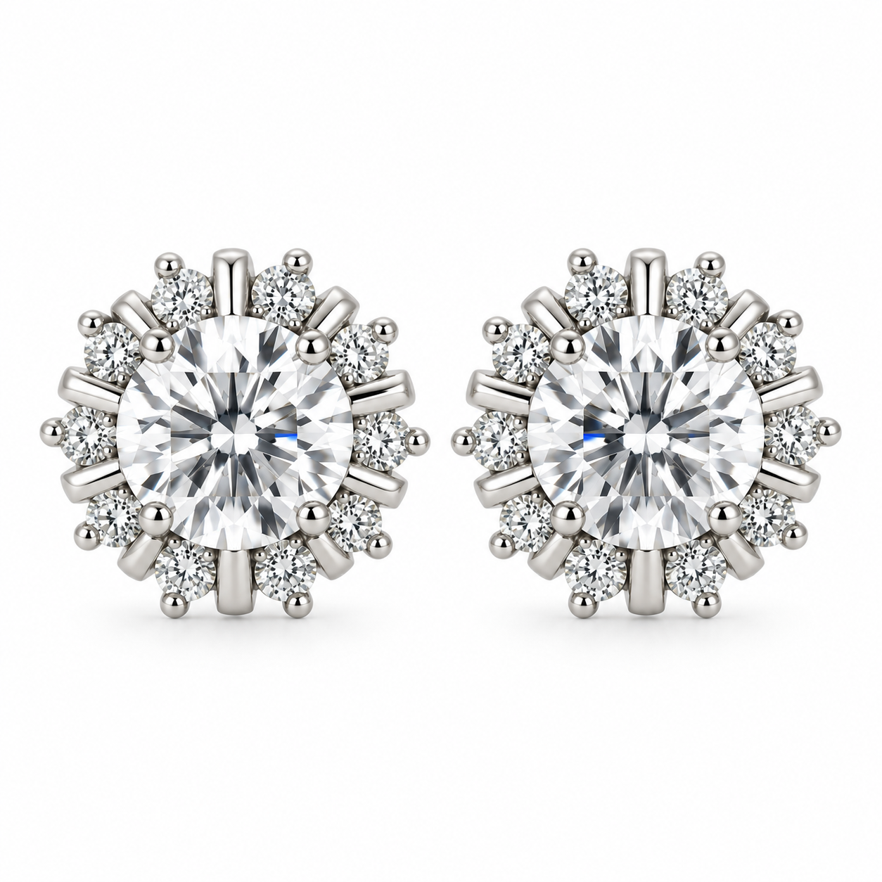 Round Halo Sunburst CZ Earrings