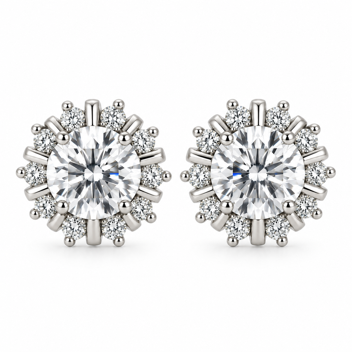 Round Halo Sunburst CZ Earrings