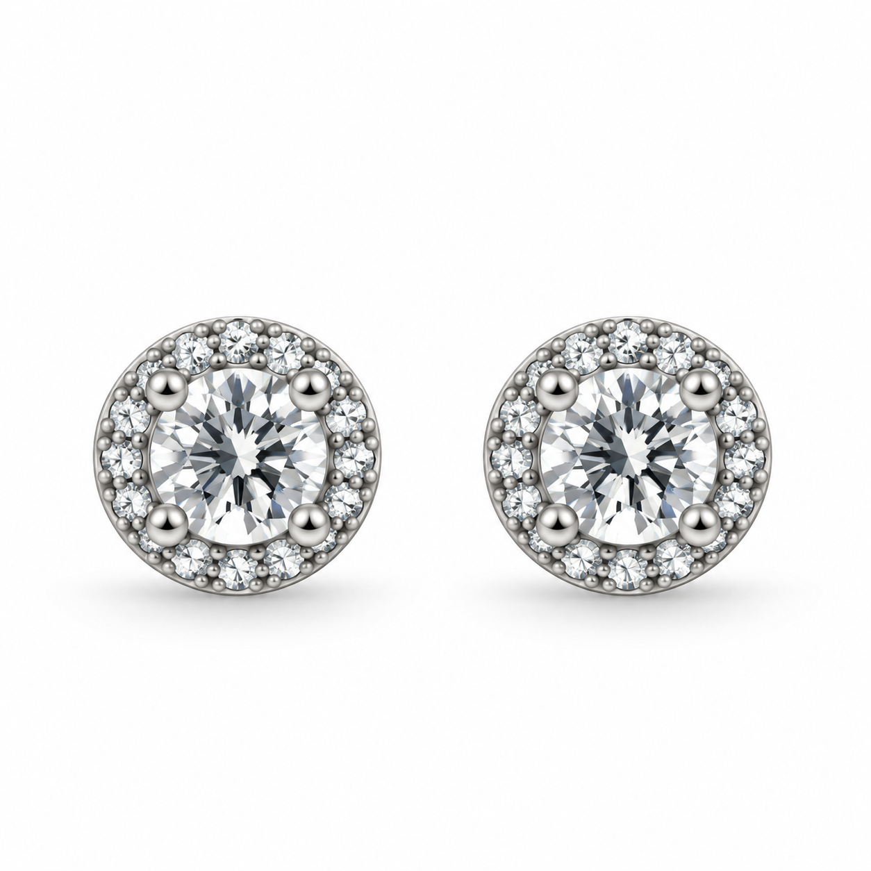 Round CZ Halo Earrings