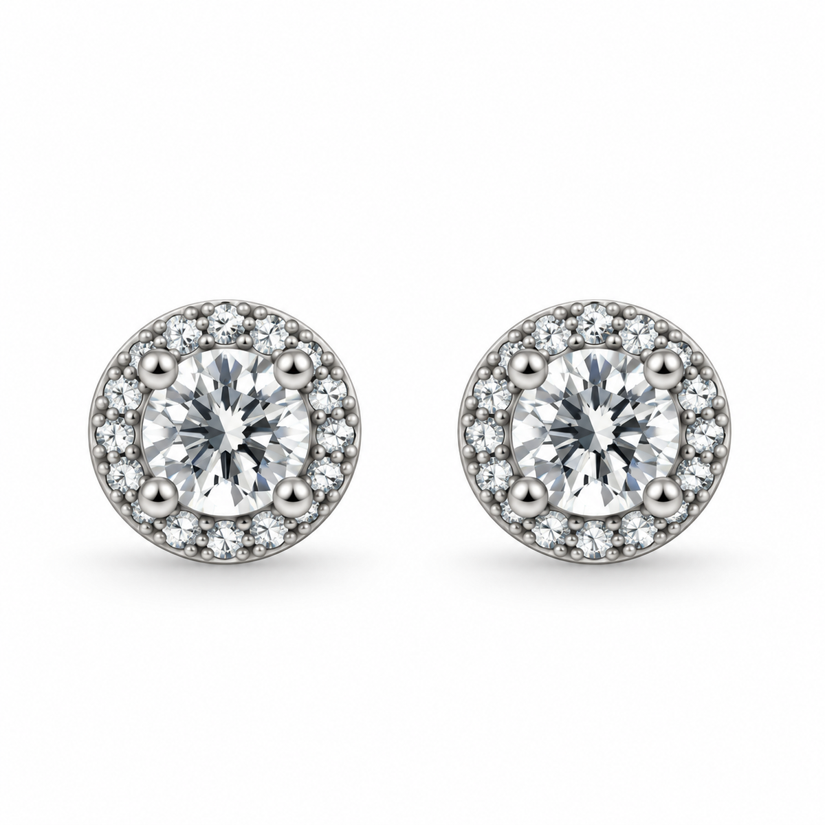 Round CZ Halo Earrings
