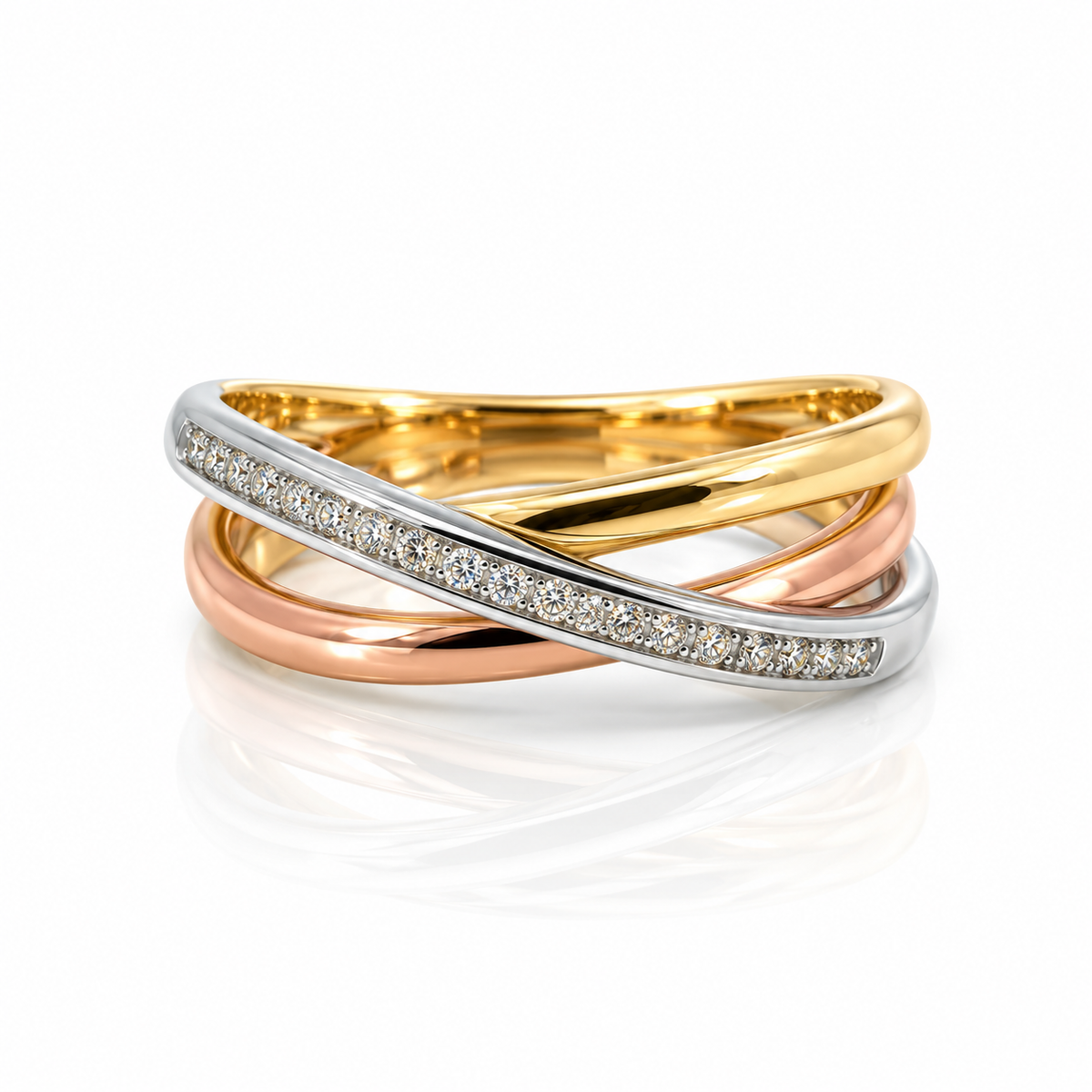9kt Three Tone Diamond Dress Ring