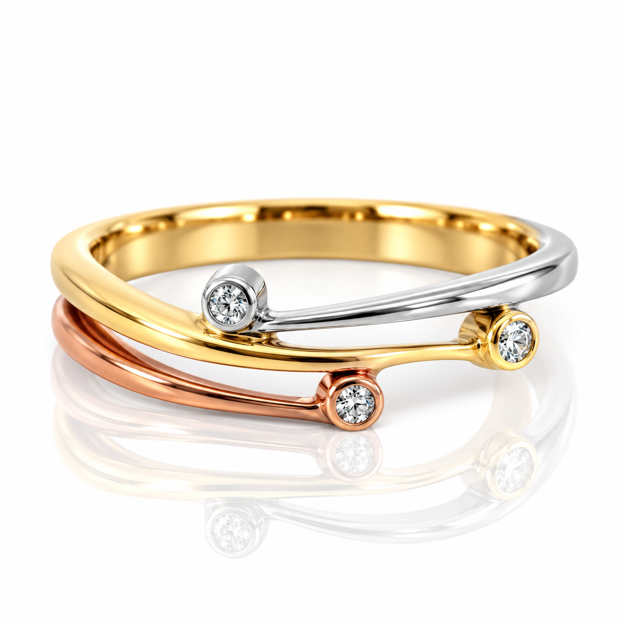 9kt Three Tone Diamond Dress Ring