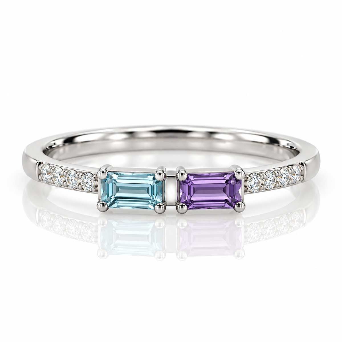 9kt Blue Topaz, Amethyst and Diamond Band