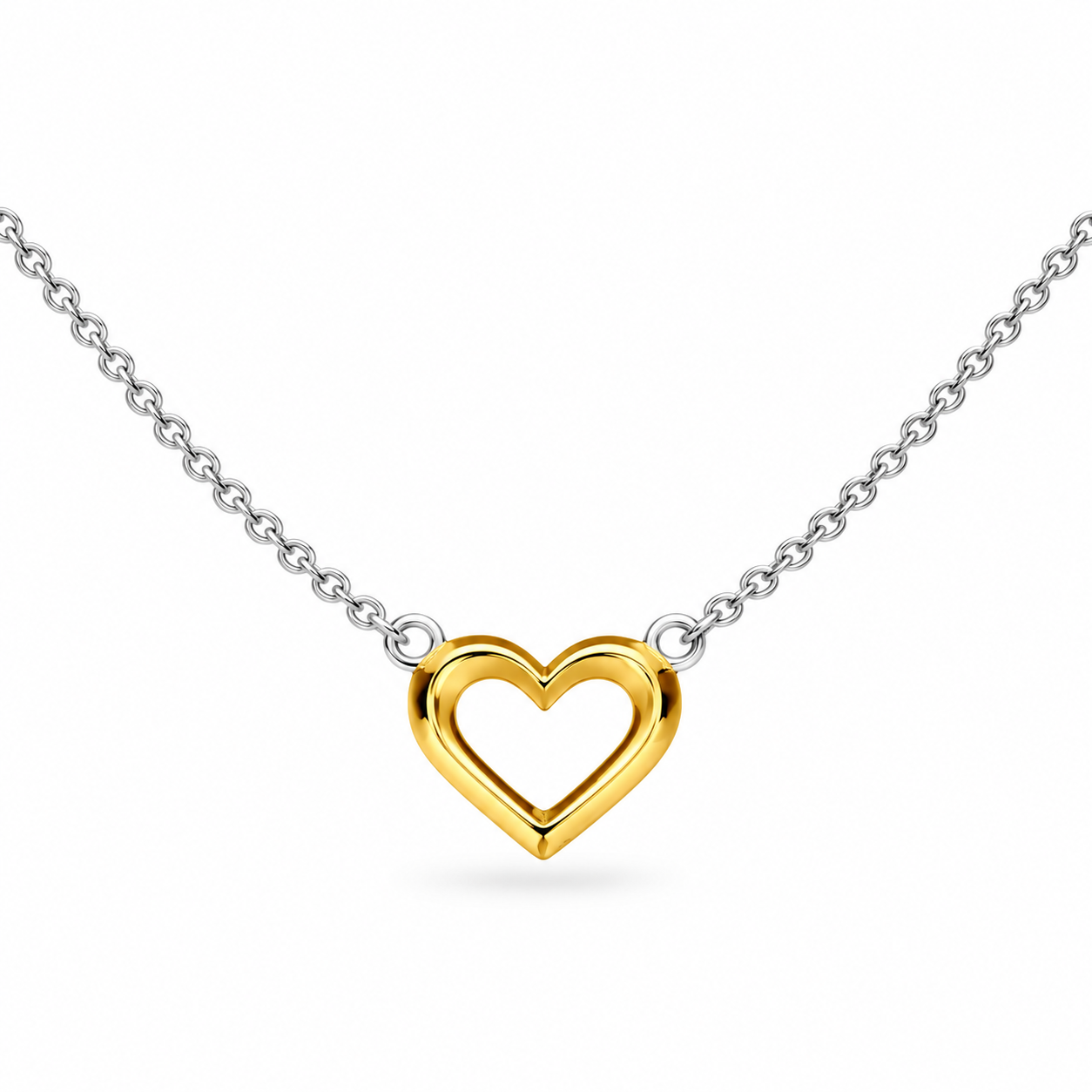 Love Silver Heart Golden Fine Outline Two-Tone Mini Necklet