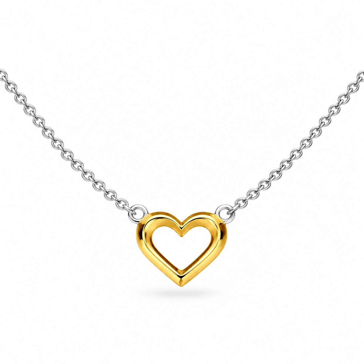 Love Silver Heart Golden Fine Outline Two-Tone Mini Necklet