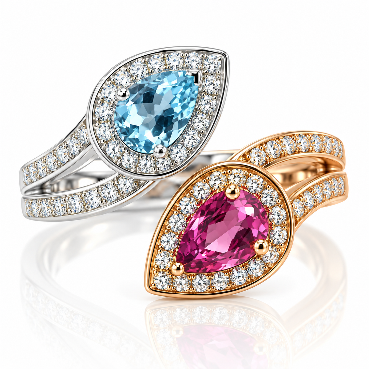 18kt and Platinum Pink Tourmaline, Aquamarine and Diamond Dress Ring