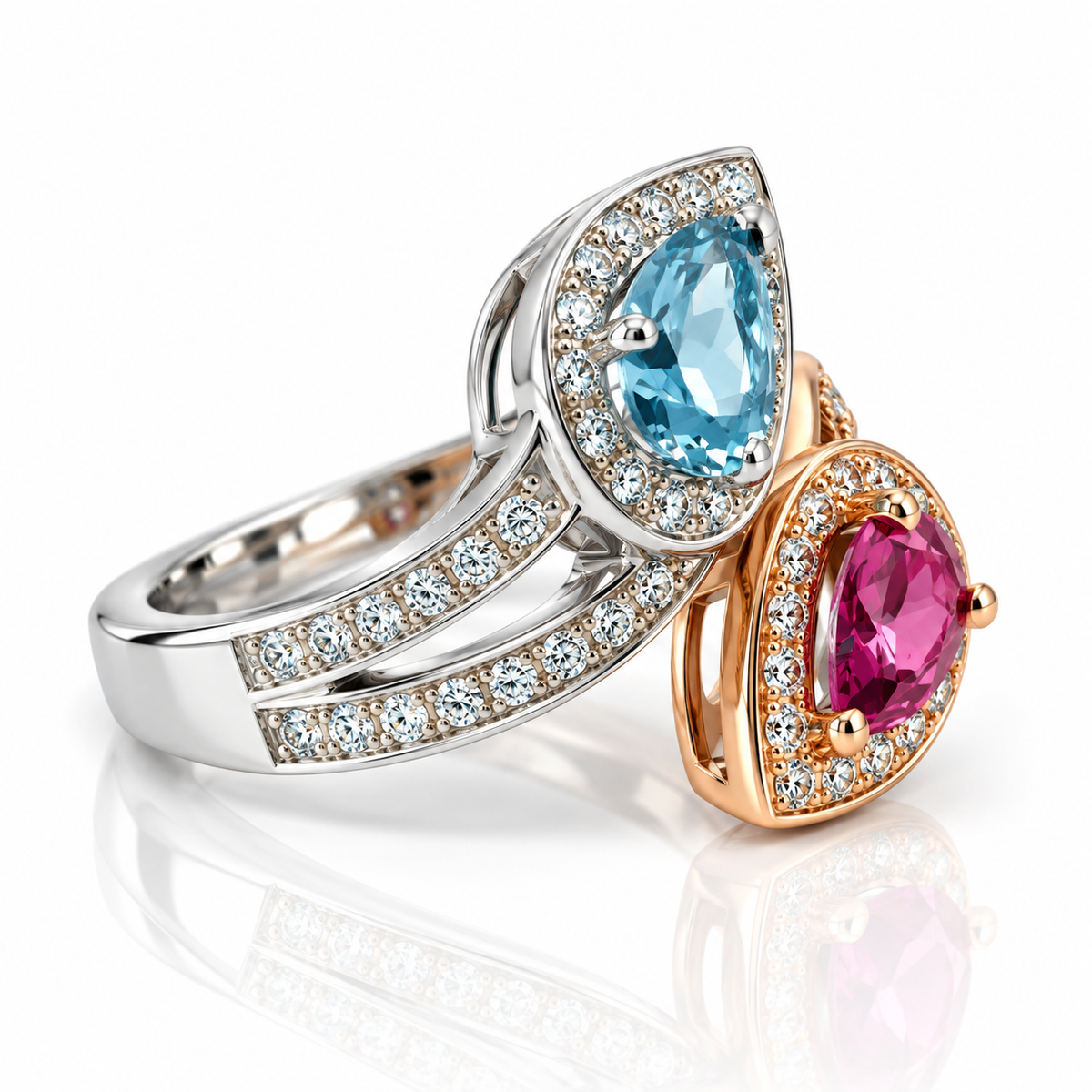 18kt and Platinum Pink Tourmaline, Aquamarine and Diamond Dress Ring