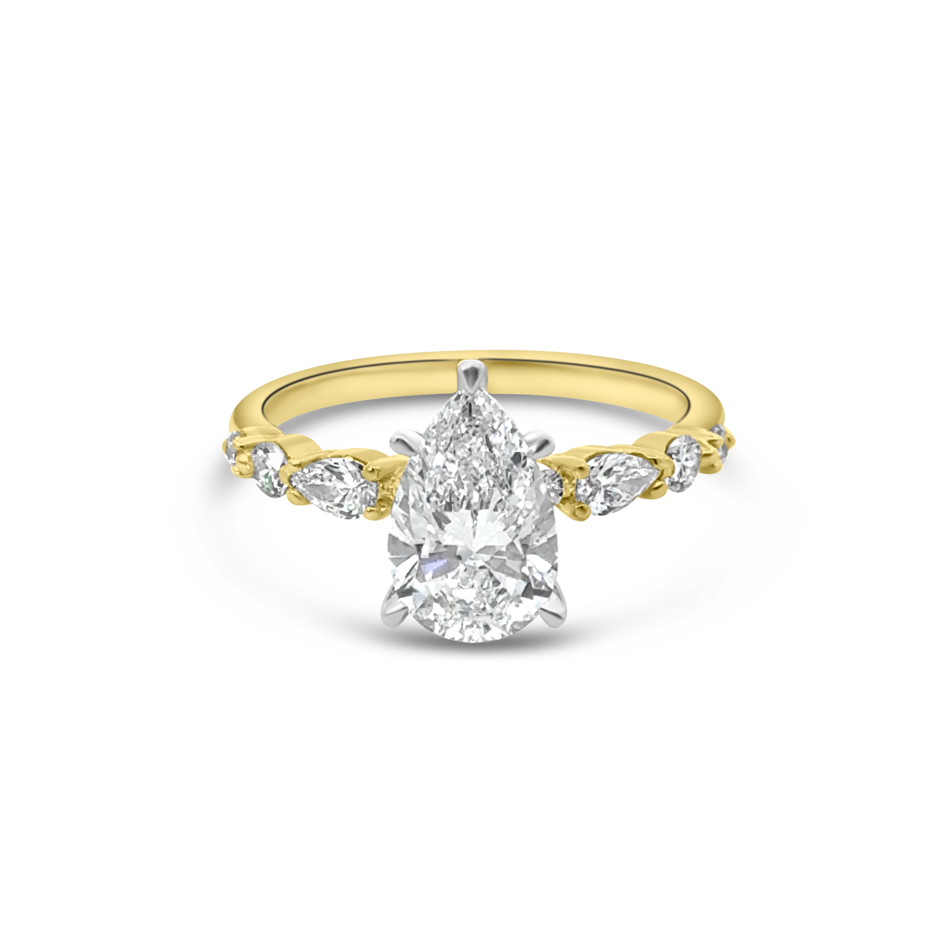 Lab Diamond 18kt Pear Solitaire Fancy Band Engagement Ring