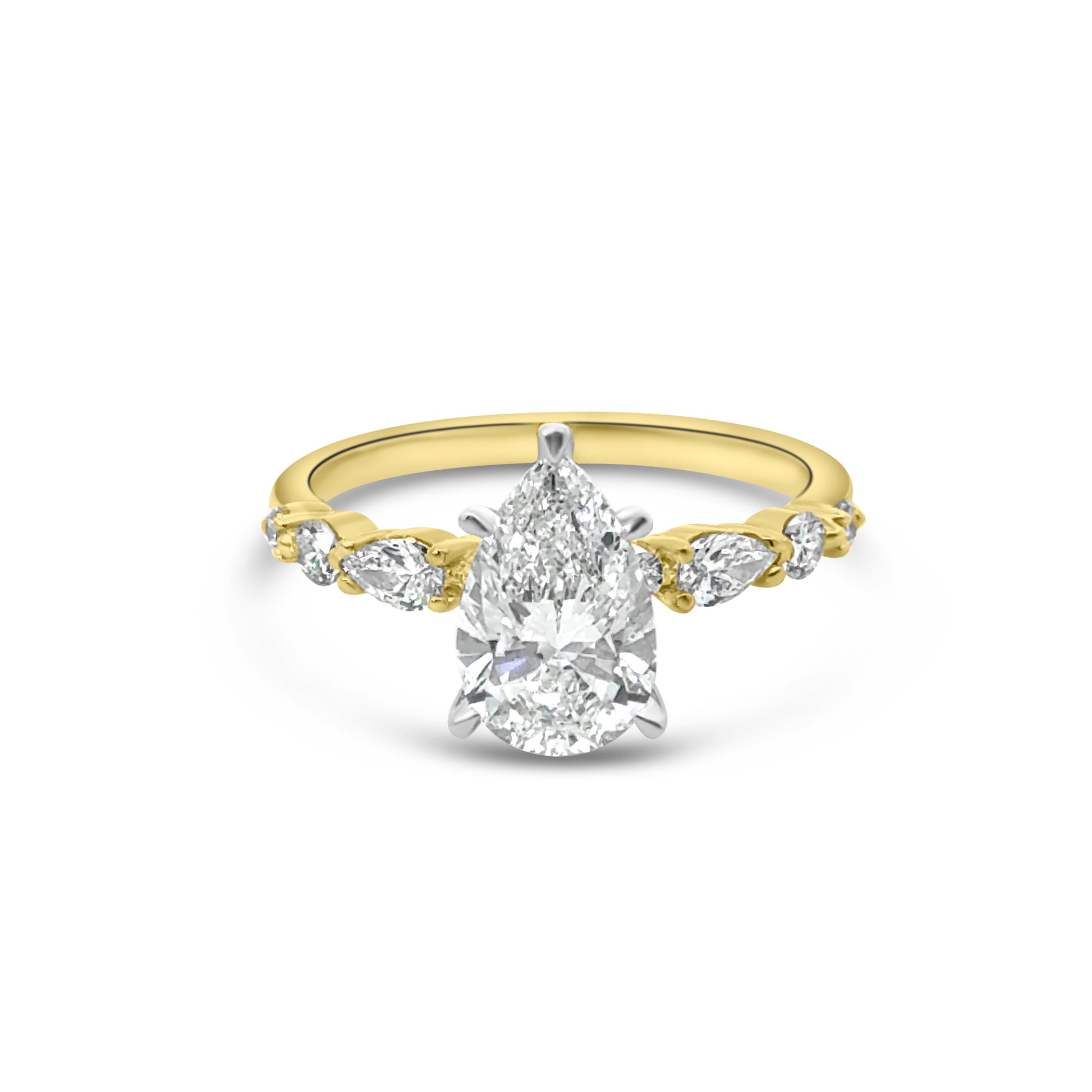 Lab Diamond 18kt Pear Solitaire Fancy Band Engagement Ring