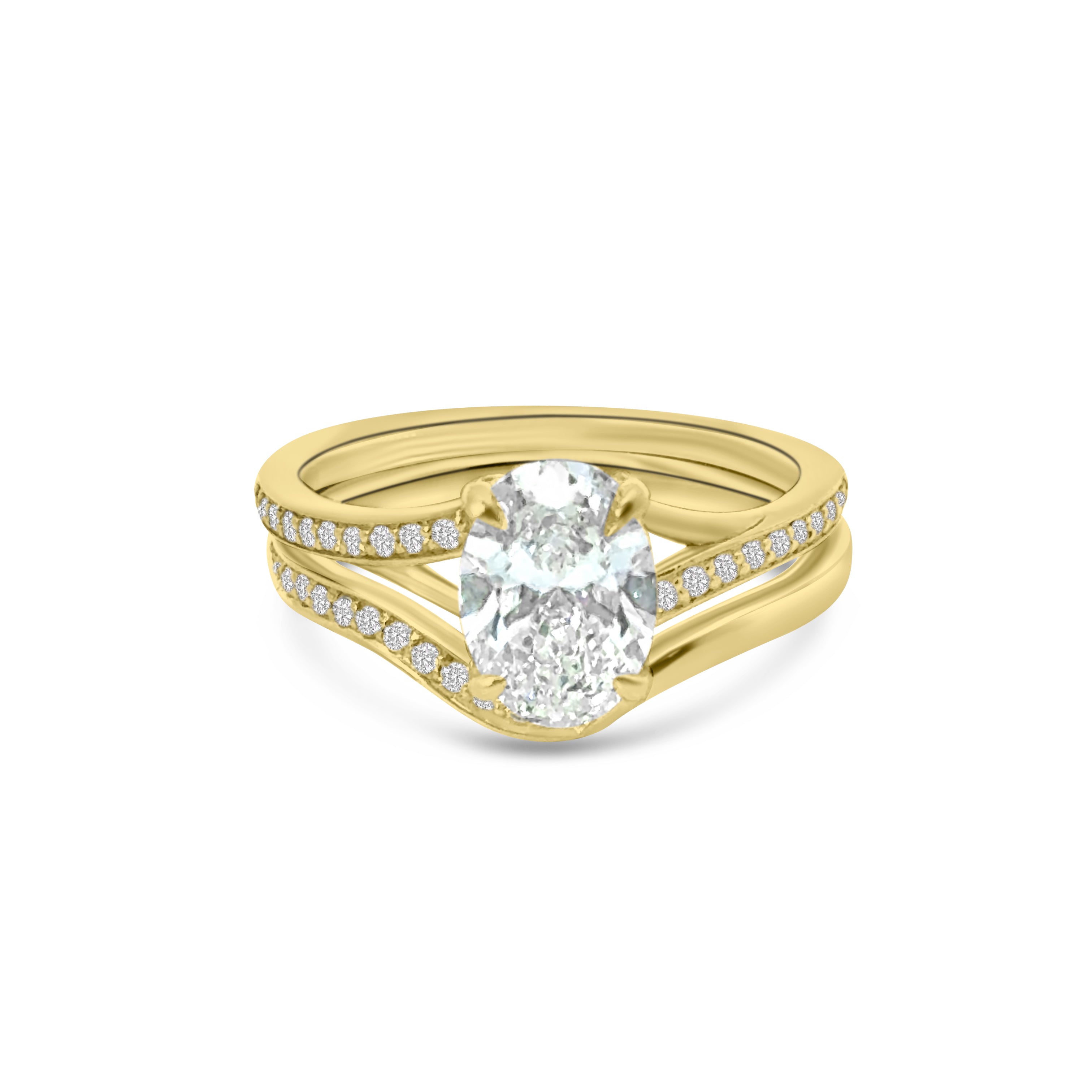 Lab Diamond 18kt Oval Twist Engagement Ring and Wedding band set