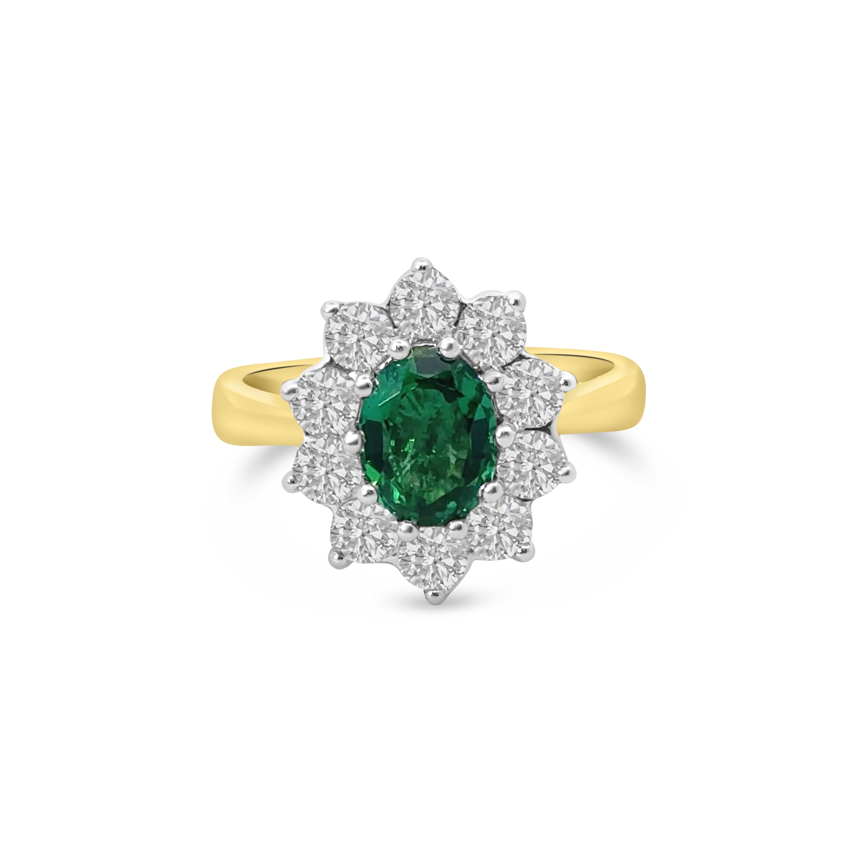 9kt Lab Grown Emerald and Diamond Cluster Dress Ring