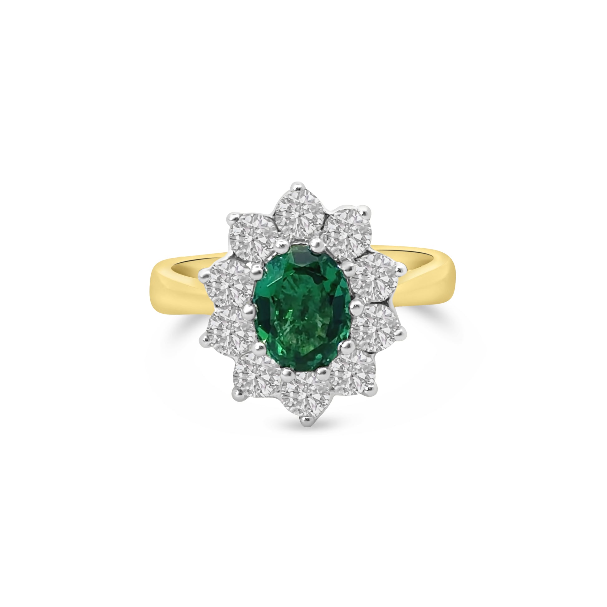 9kt Lab Grown Emerald and Diamond Cluster Dress Ring
