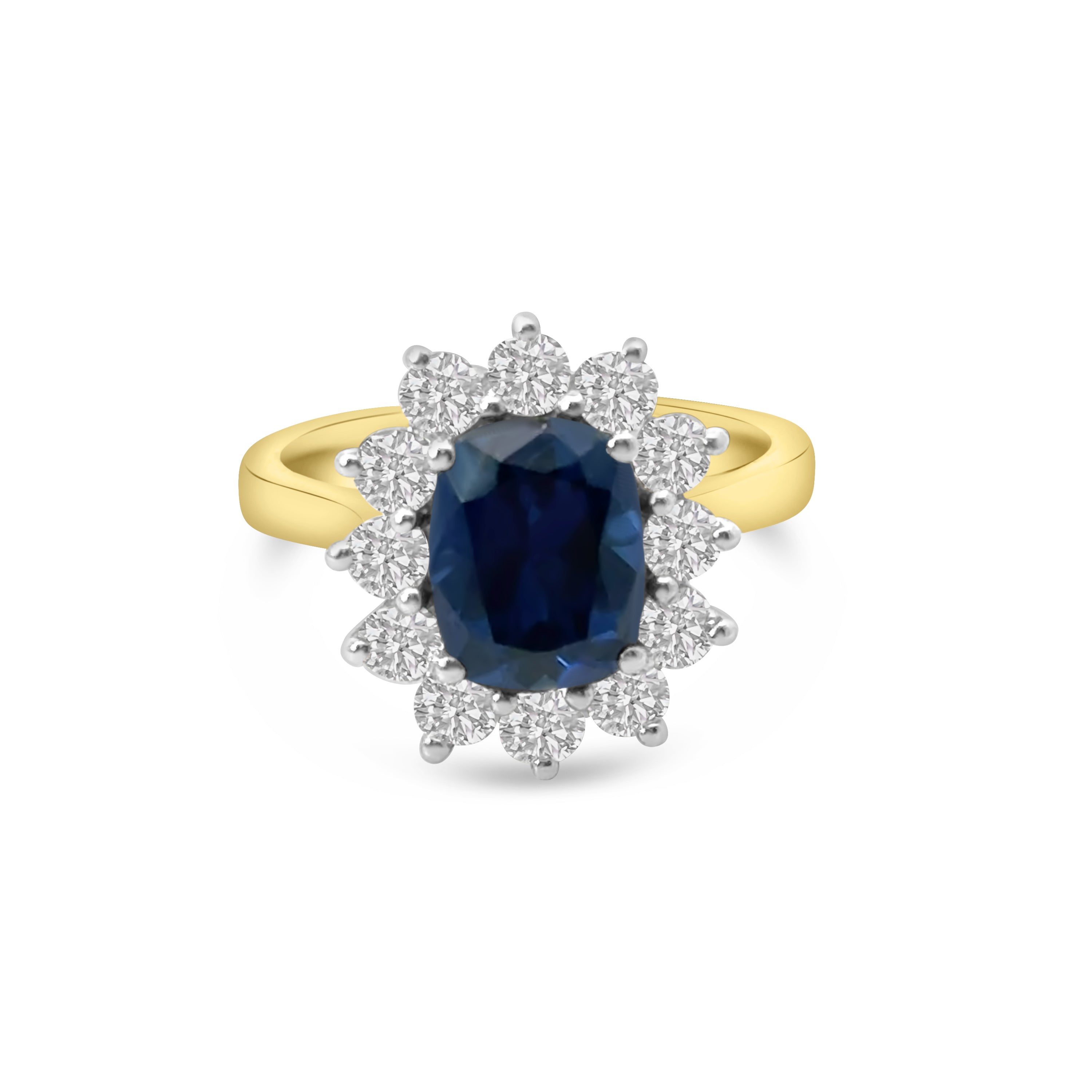 9kt Lab Grown Sapphire and Diamond Cluster Dress Ring