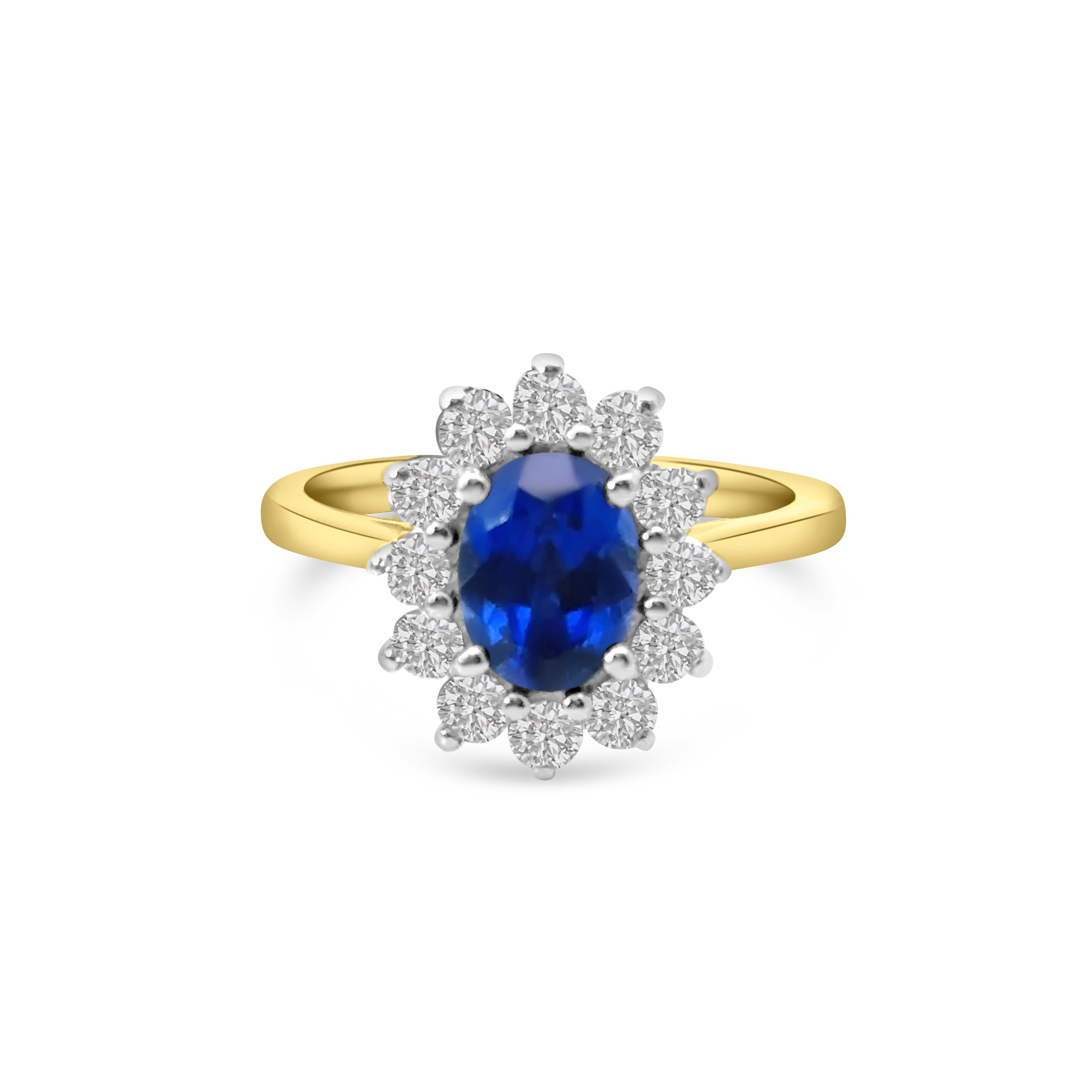 9kt Lab Grown Sapphire and Diamond Cluster Dress Ring