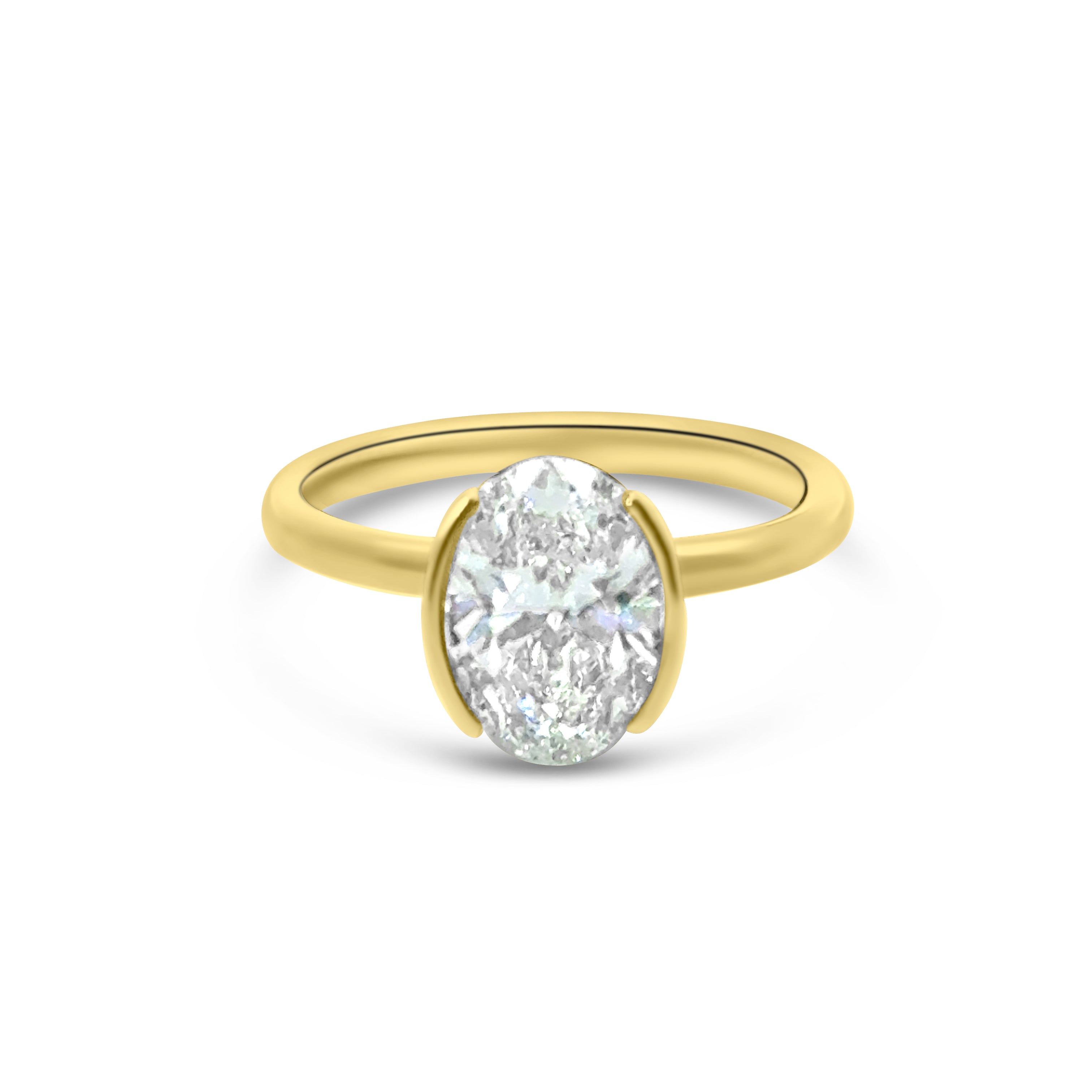 Lab Diamond 18kt Oval Solitaire Part Bezel Engagement Ring
