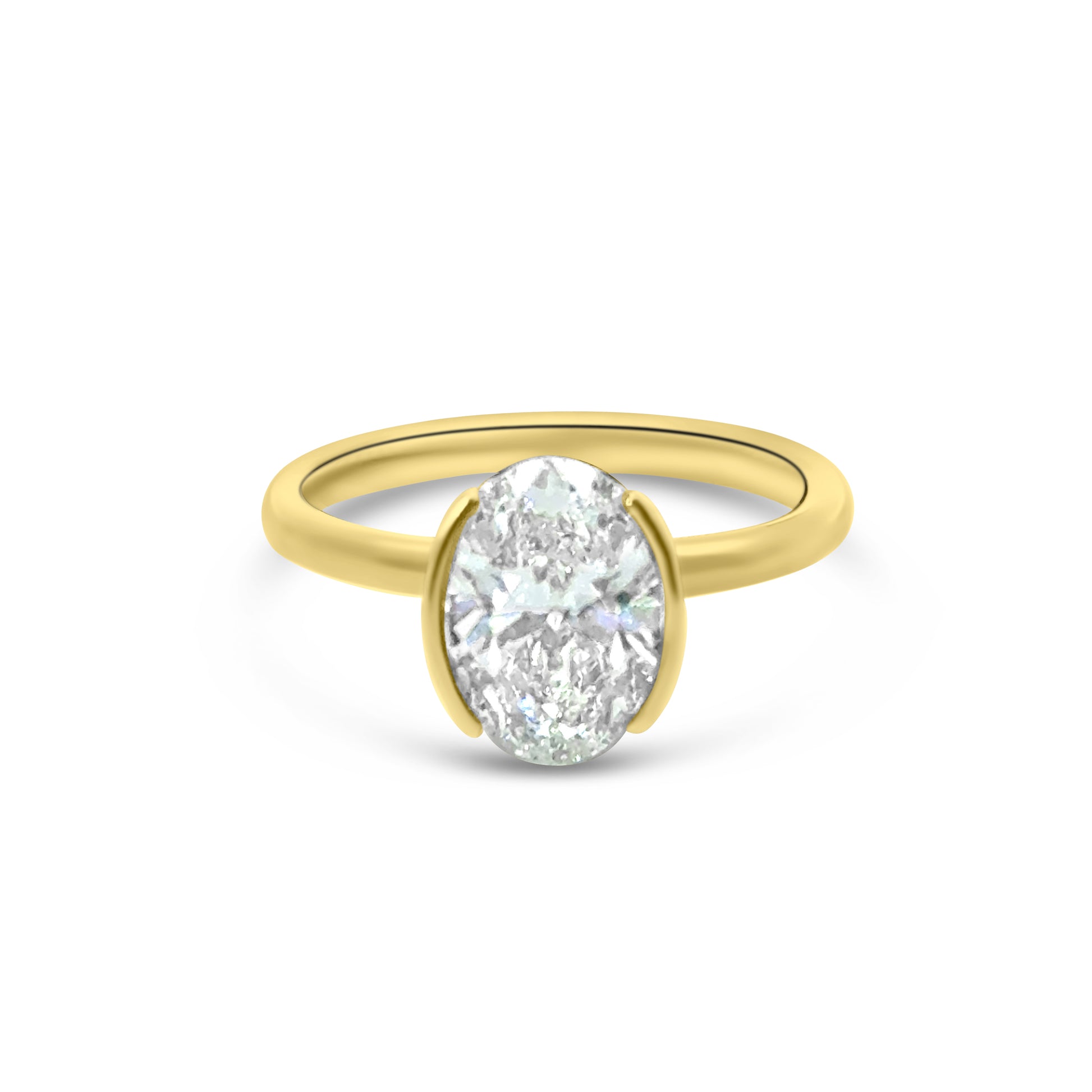 Lab Diamond 18kt Oval Solitaire Part Bezel Engagement Ring