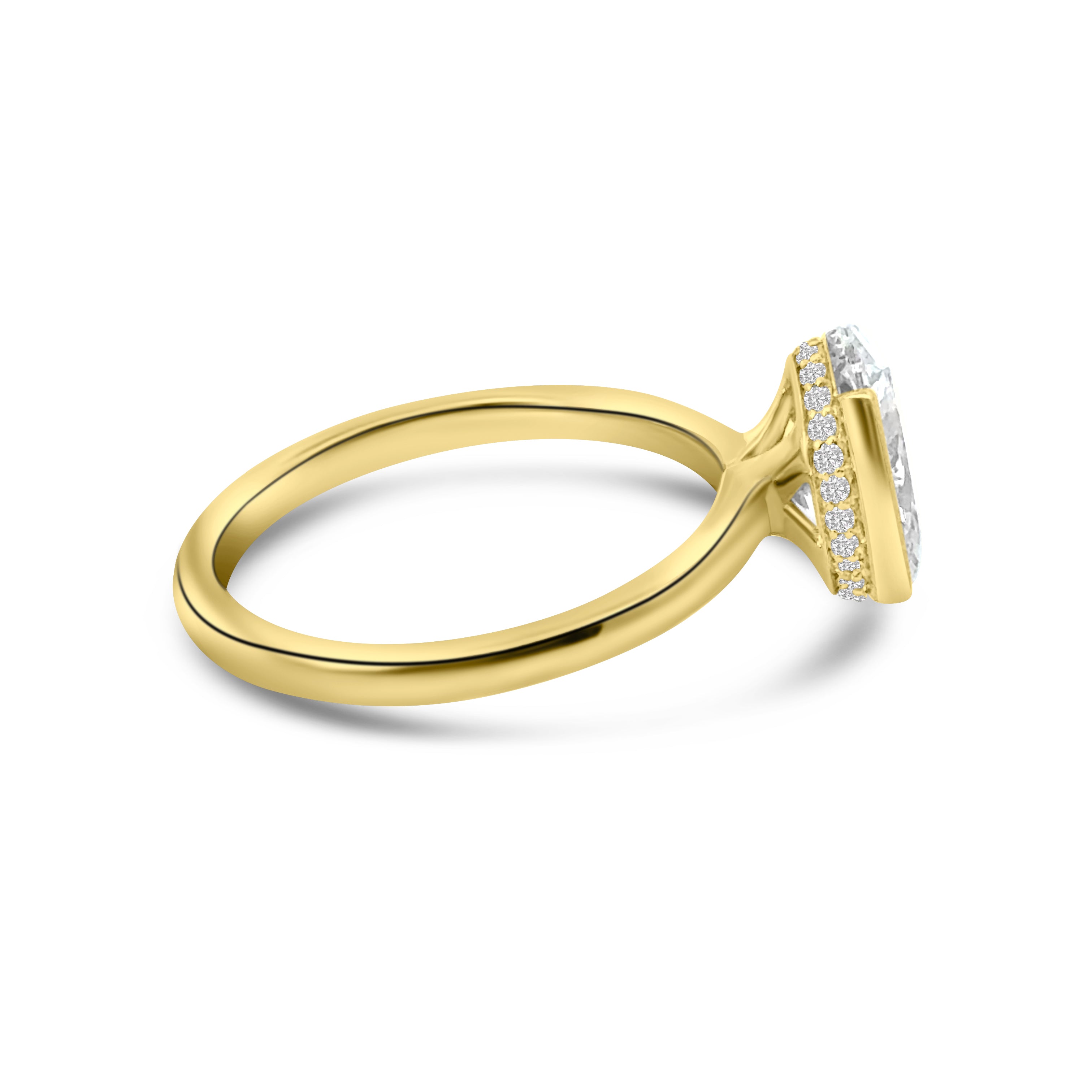 Lab Diamond 18kt Oval Solitaire Part Bezel Engagement Ring