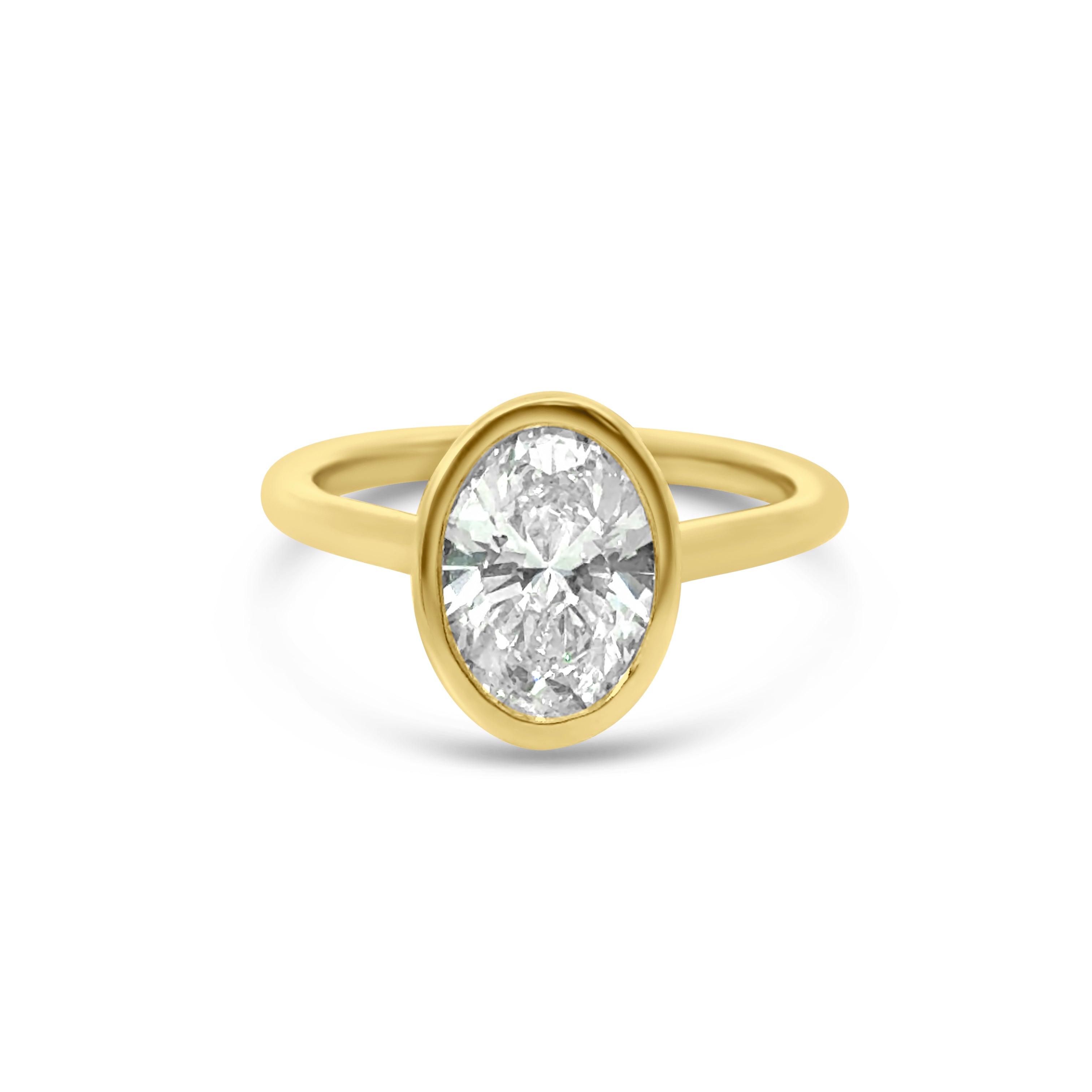 Lab Diamond 18kt Oval Solitaire Bezel set Engagement Ring