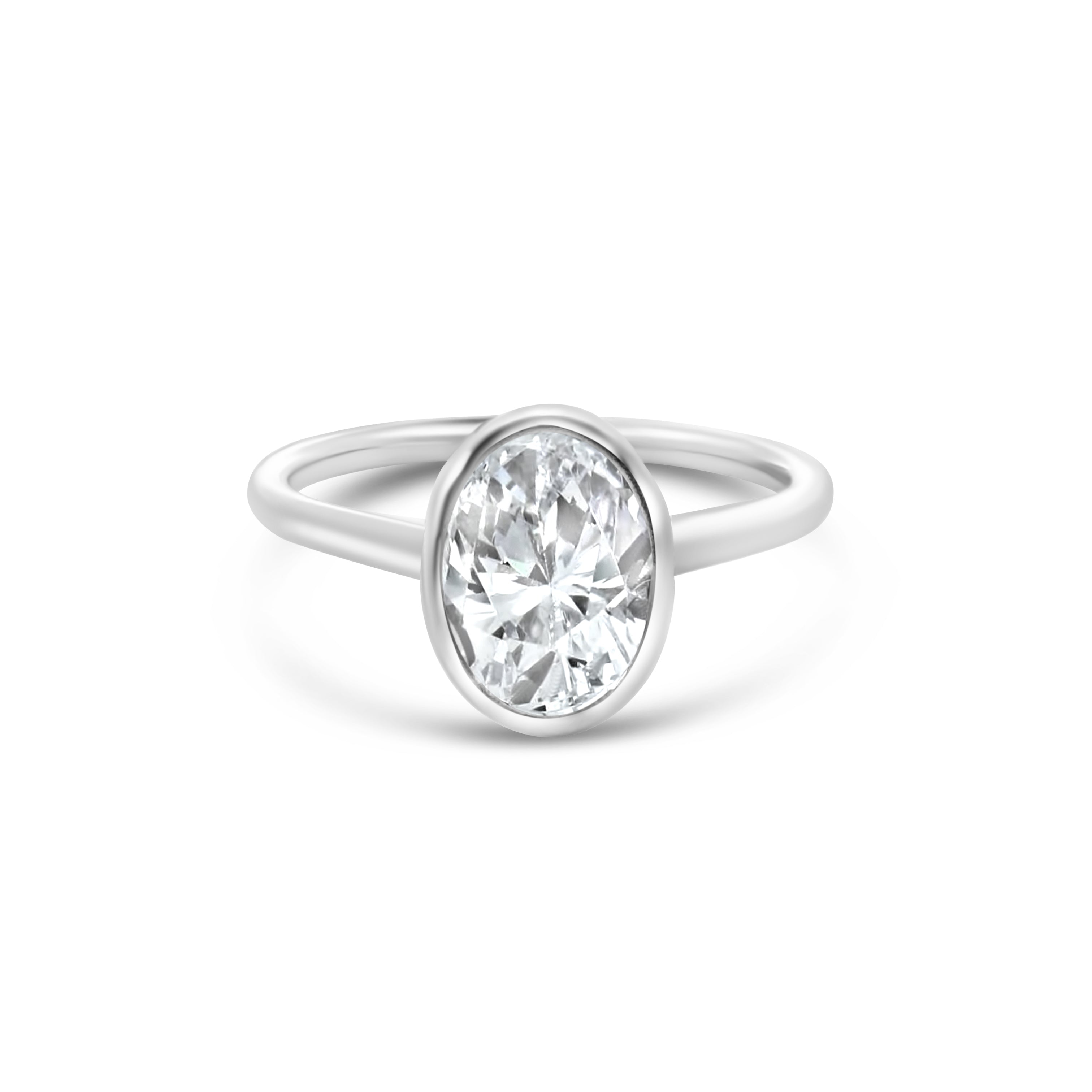Lab Diamond Platinum Oval Solitaire Bezel set Engagement Ring