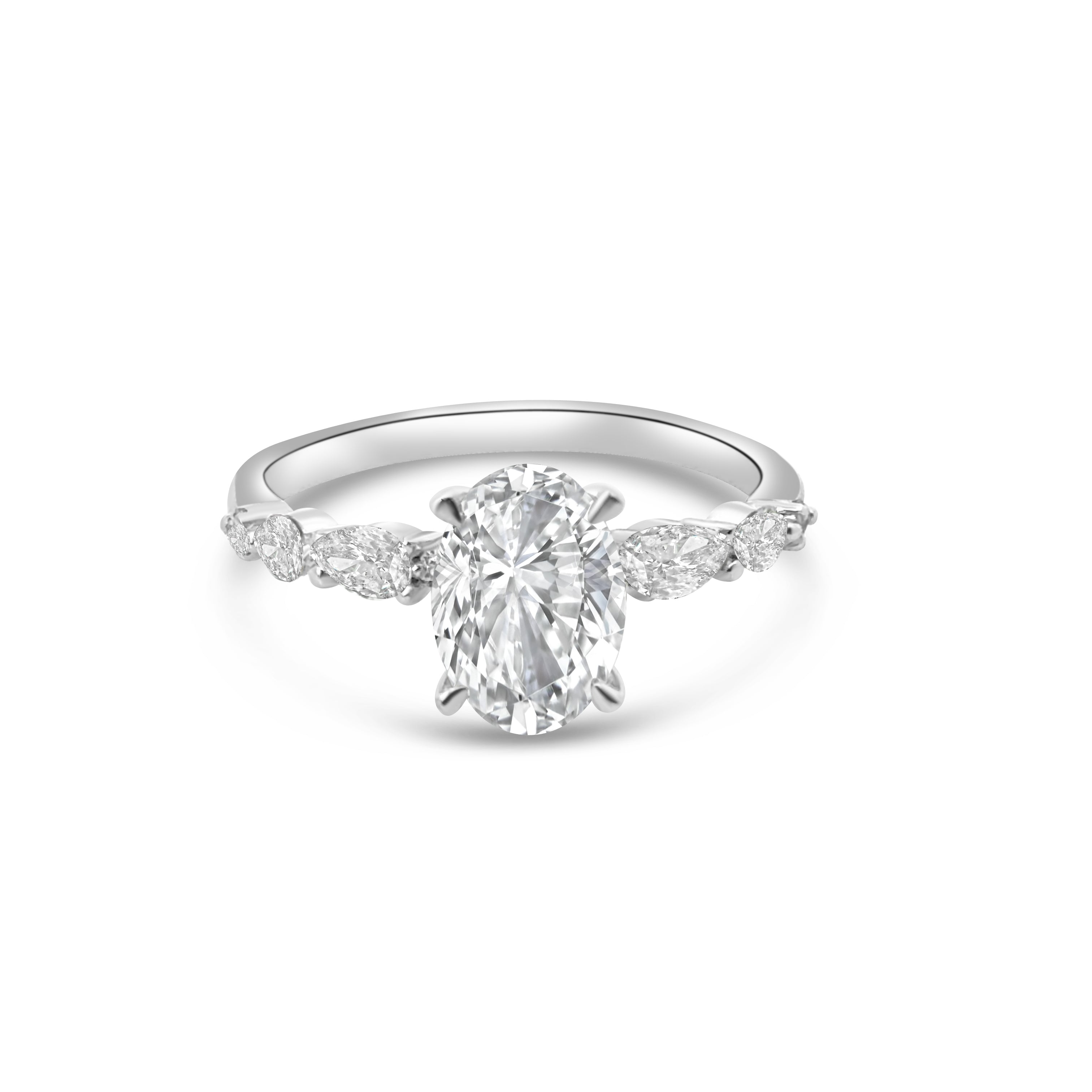 Lab Diamond Platinum Oval Cut Solitaire Fancy Band Engagement Ring