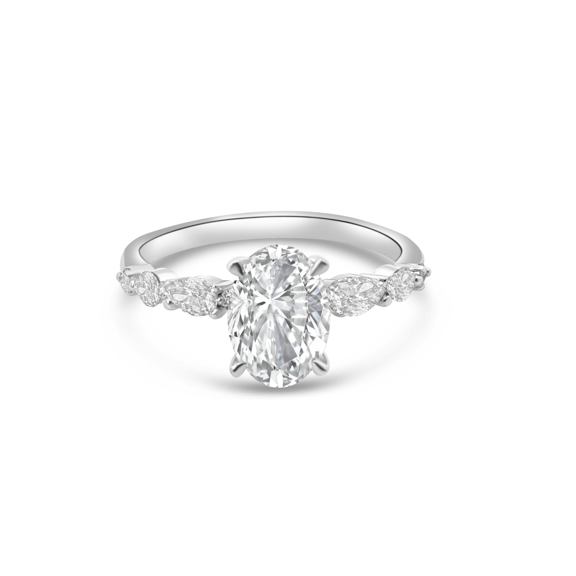 Lab Diamond Platinum Oval Cut Solitaire Fancy Band Engagement Ring