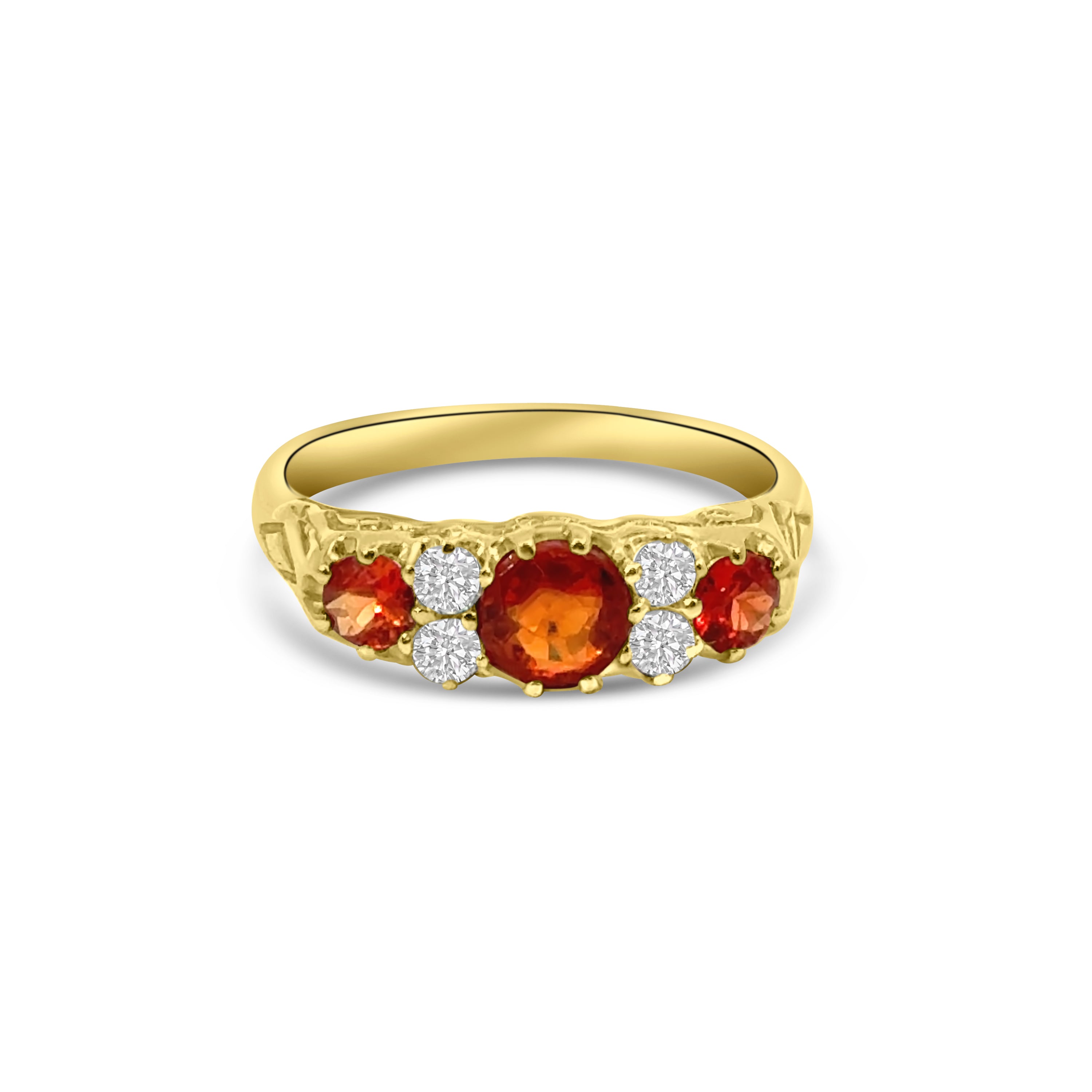 9kt Orange Sapphire and Diamond Vintage Style Ring